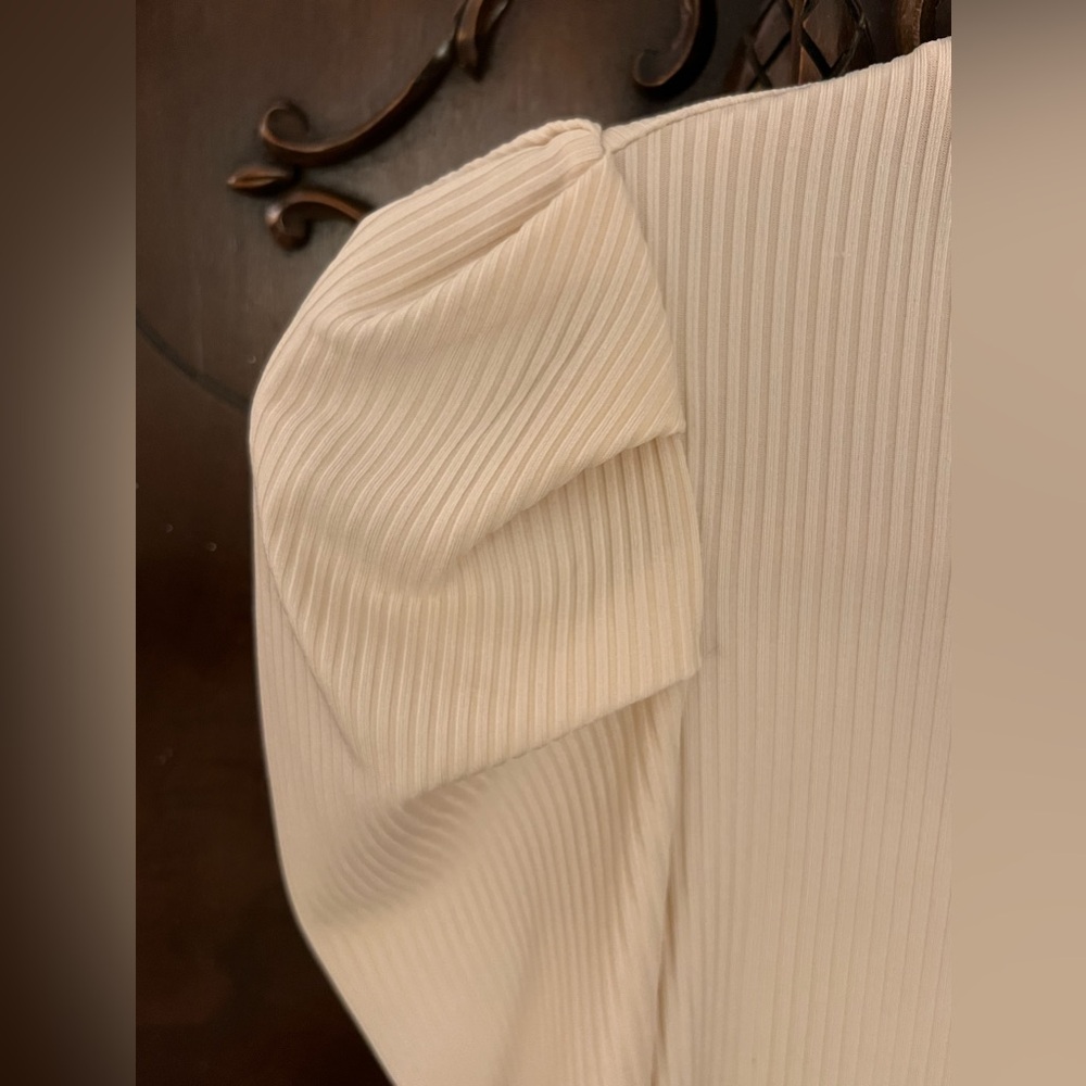 Cream Ribbed Long Sleeve Top - Picture 2 of 4